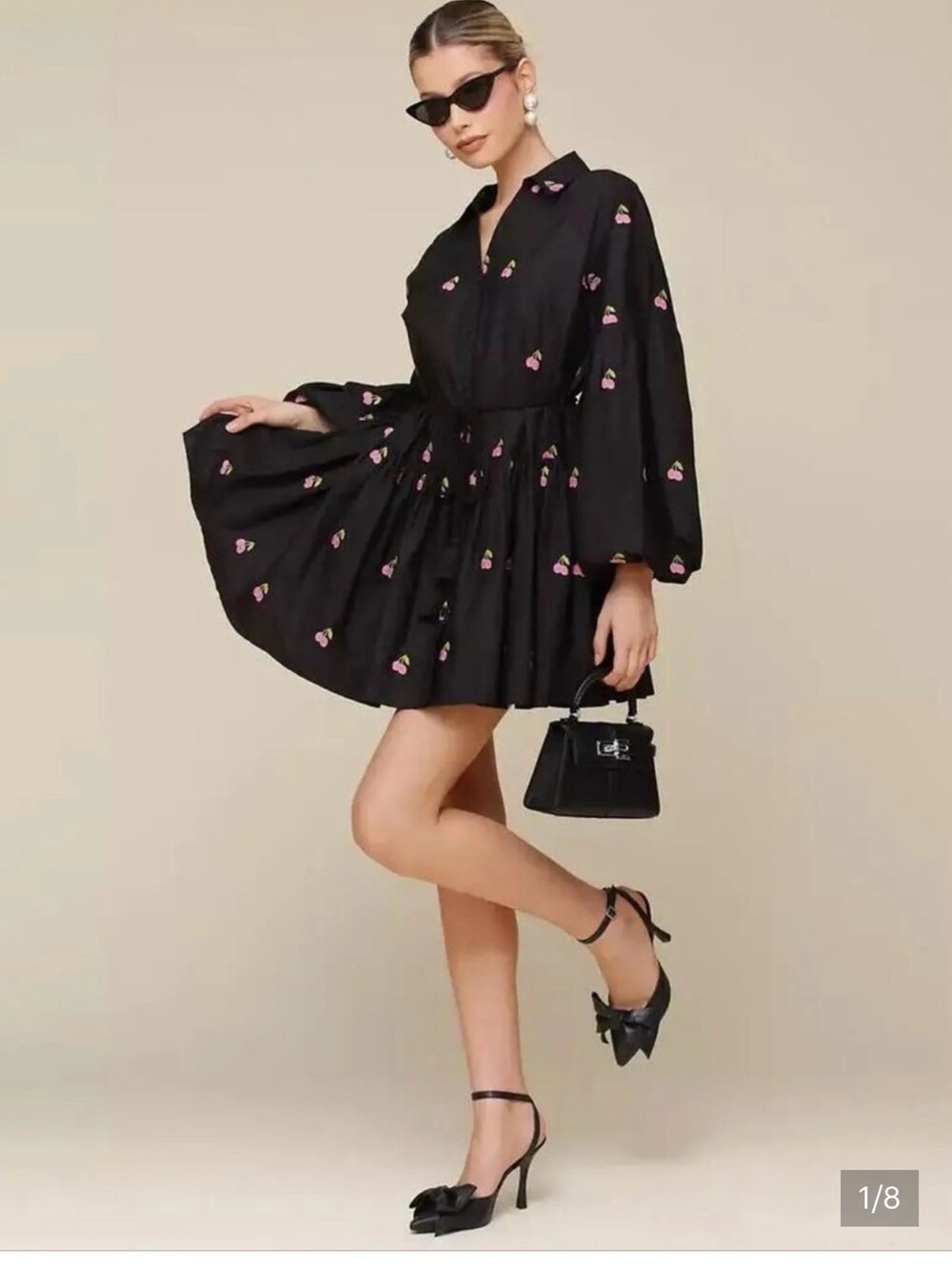 Avec Les Filles Black Cherry-Print Button-Front Kids Dress